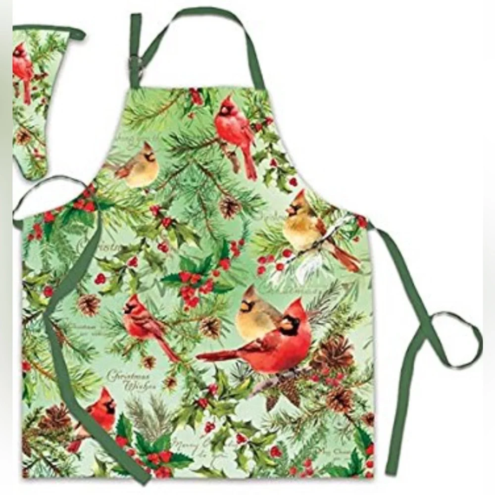 NWT Michel Design Works APR293 Adjustable Cotton Chef Apron, Christmas Print